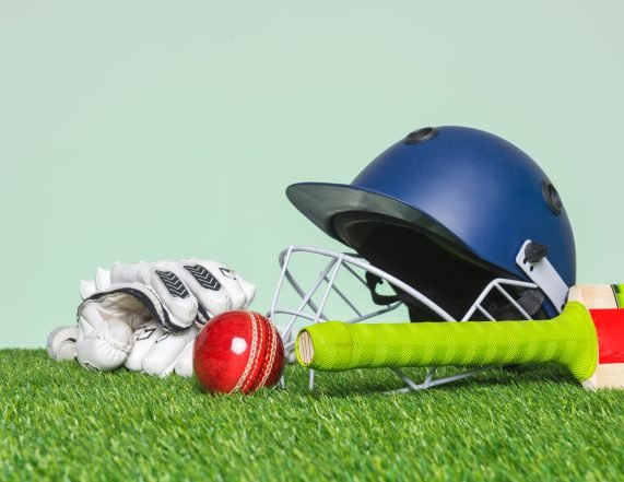 Cricket equipment on grass
